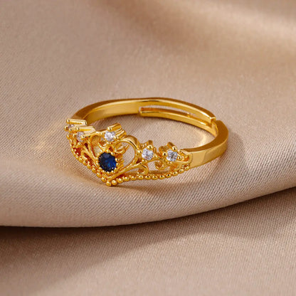 Bagues couronne en zircon bleu pour femmes