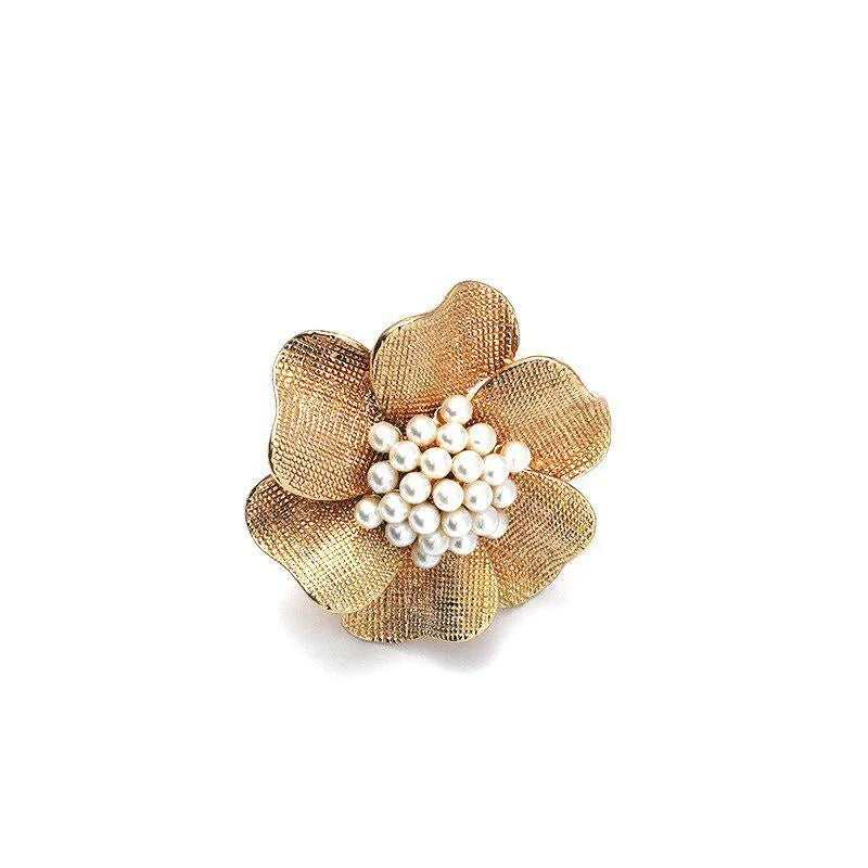 Fashion Adjustable Pearl Flower Ring For Women's