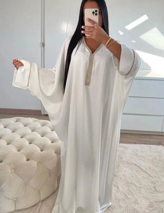 Vestido de manga larga con cuello en V para mujeres musulmanas