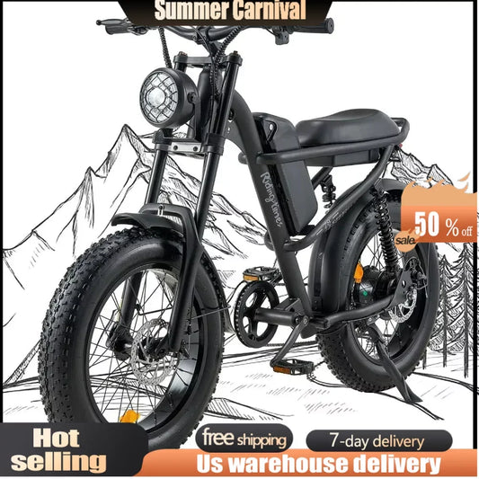Bike, 20 Inch Fat Tire  Suspension Ebike, Up to 28MPH & 75 Miles, 15.6AH Removable Battery, All-Terrain E Bike for Mountains