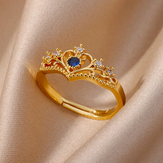 Blue Zircon Crown Rings For Women's