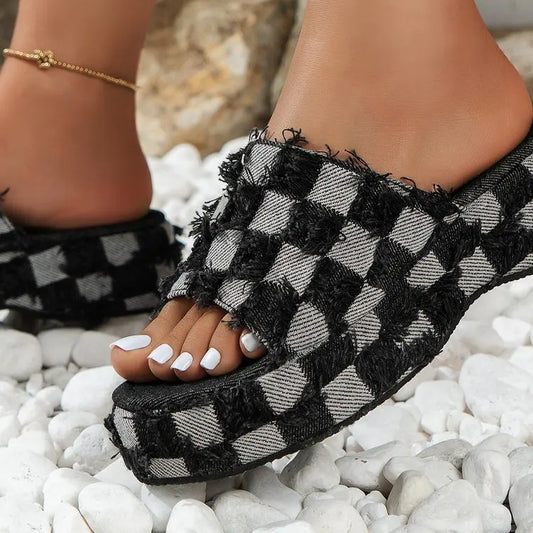 Zapatilla gruesa vaquera Roma para mujer, sandalias informales con tacones de plataforma para verano 2023, sandalias deportivas para playa para mujer, vestido a la moda, chanclas