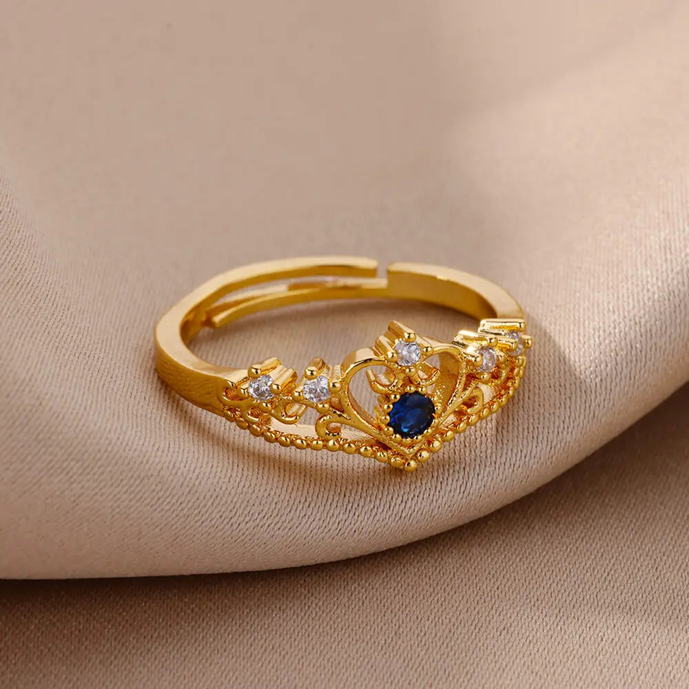 Blue Zircon Crown Rings For Women's