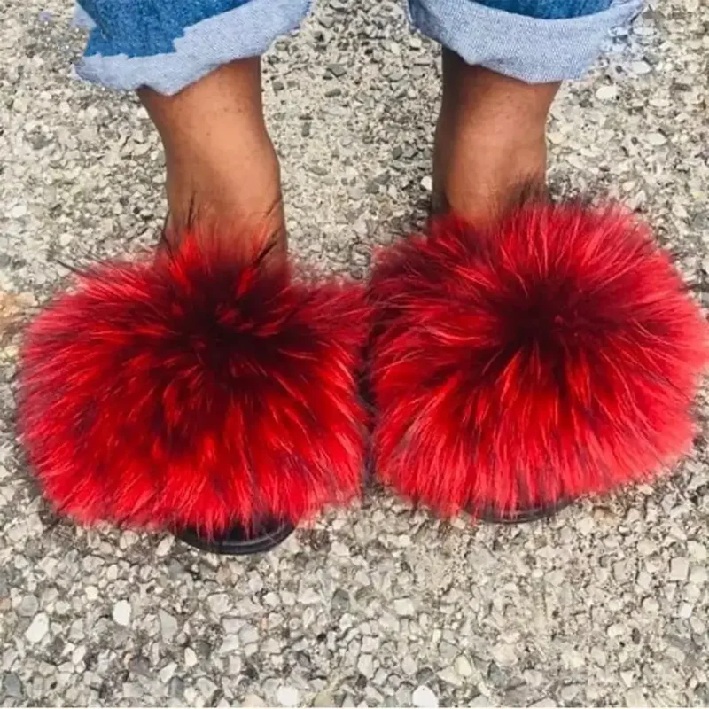 Hot Custom Faux Fur Fluffy Sandals For Women's