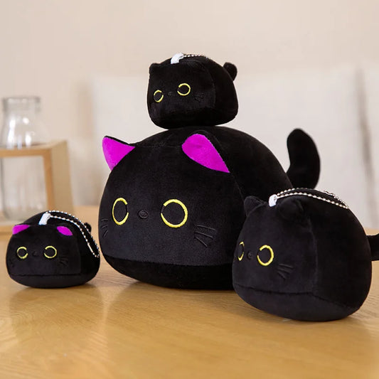 Peluche d'oreiller chat noir mignon