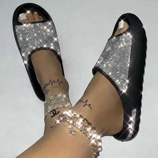 Sandalias deslizantes con diamantes de imitación de moda para mujer