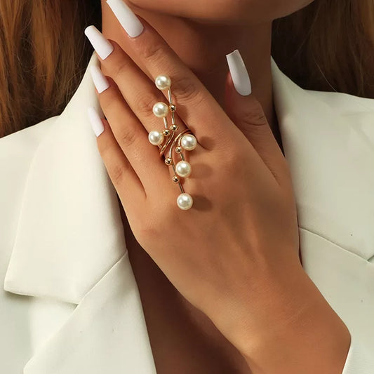 Anillo elegante de perlas de doble capa de moda para mujer