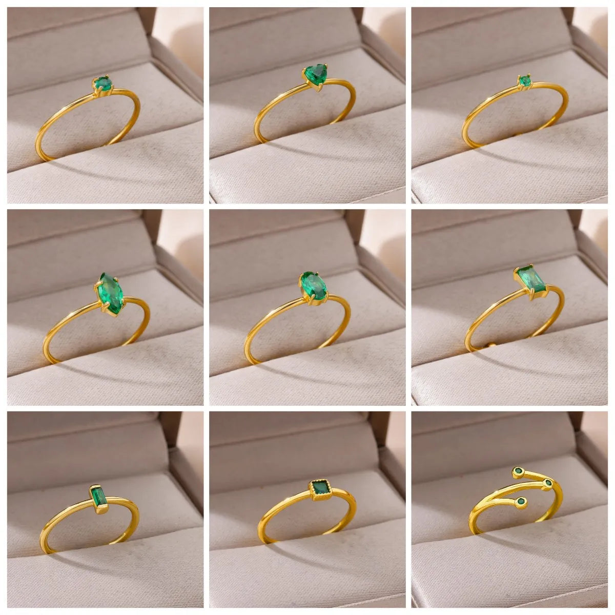 Anillo de piedra verde para mujer