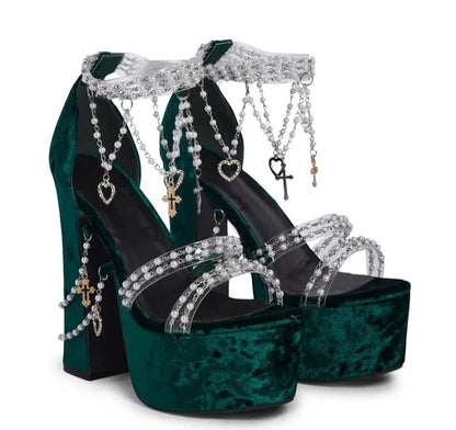 Tacones altos de gamuza verde de moda para mujer