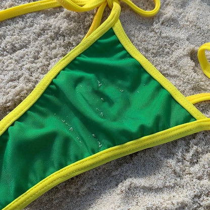 Bikini de cintura alta para mujer, traje de baño Sexy con Tanga, conjunto de Bikini verde, traje de baño brasileño, novedad de 2024, trajes de baño con lazo para mujer