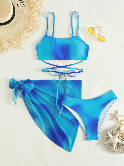 3 Pieces Ombre Lace Up Sexy Summer Swimwear