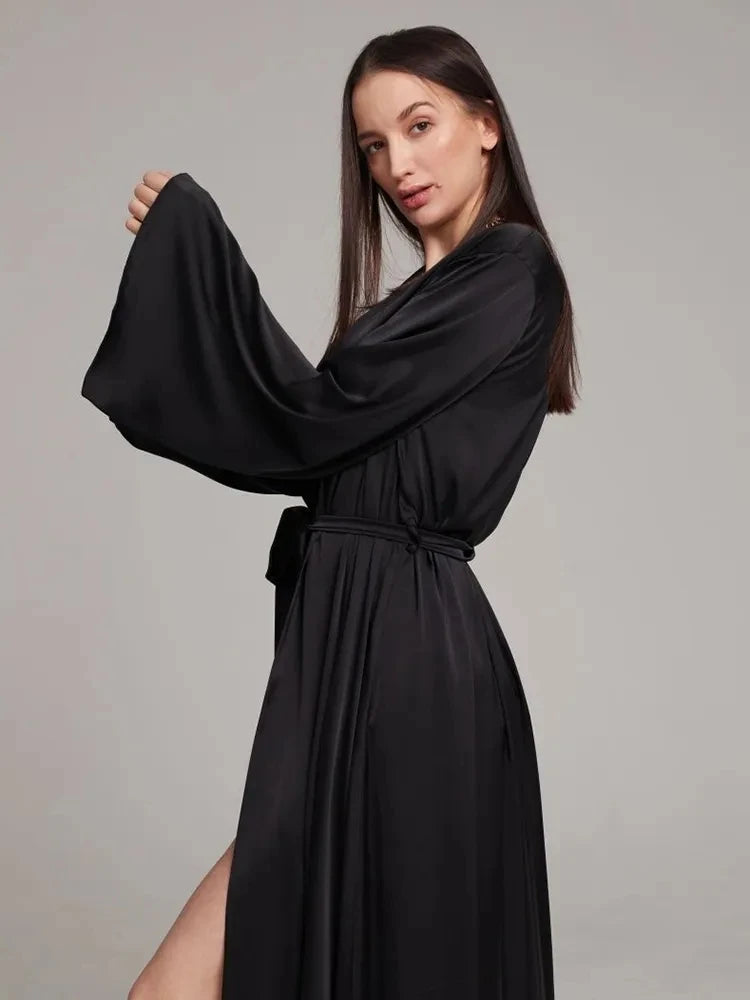Satin Long Sleeve Dressing Gown For Women's
