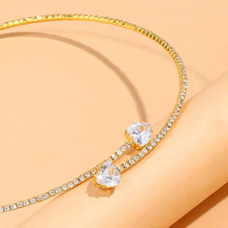 Fashion Rhinestone Heart Collar Necklace For Women's