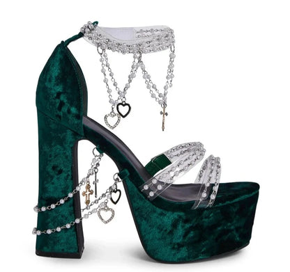 Tacones altos de gamuza verde de moda para mujer