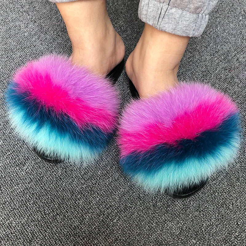 Hot Custom Faux Fur Fluffy Sandals For Women's