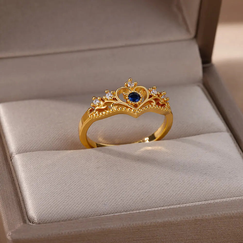 Bagues couronne en zircon bleu pour femmes