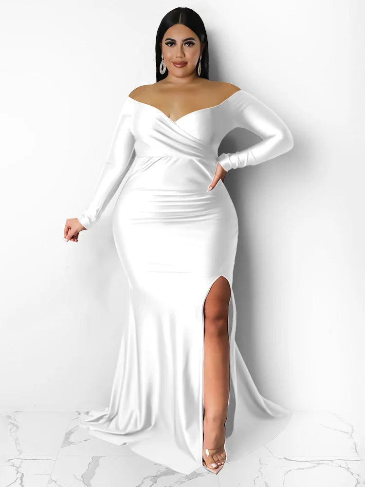 Robe grande taille à col en V pour femme