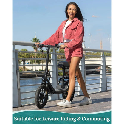 Electric Scooter with Seat for Adult, 18.6Miles Range & 15.5Mph Power by 400W Motor, 14" Pneumatic Tire&Height Adjustable Seat