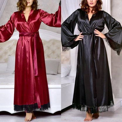 Robe de chambre longue sexy en satin pour femme