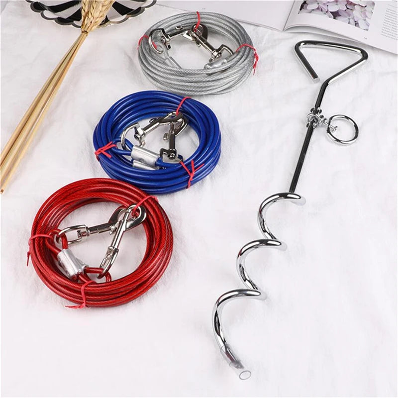 Outdoor Pet Leash & Metal Screw Stake Set