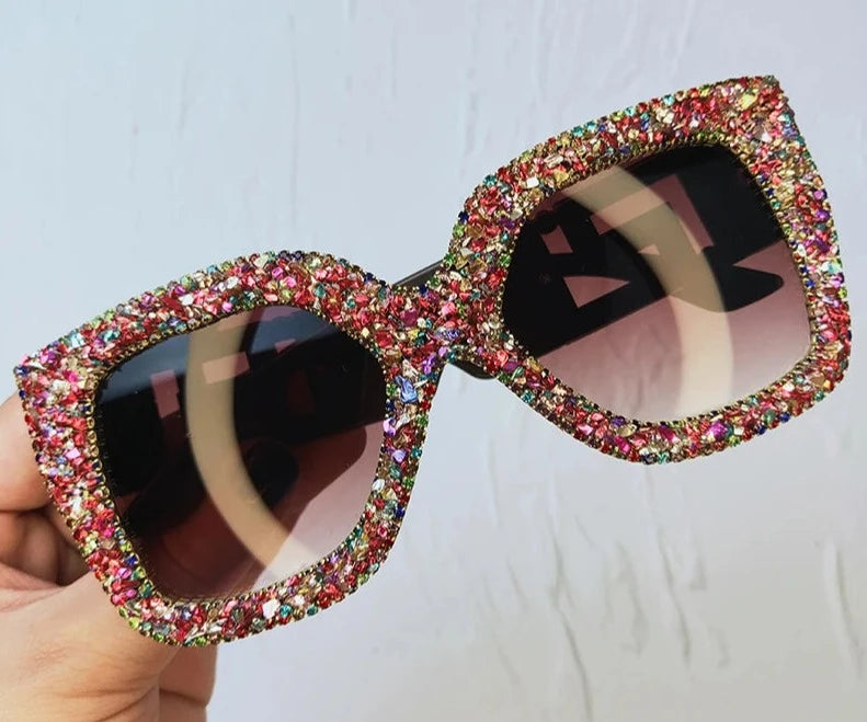 Lunettes de soleil carrées à diamants scintillants pour femmes