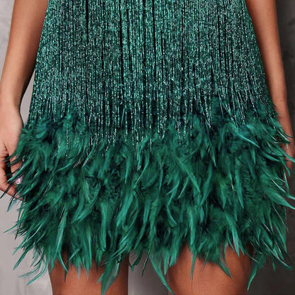 Feather Spaghetti Strap Dress For Women's