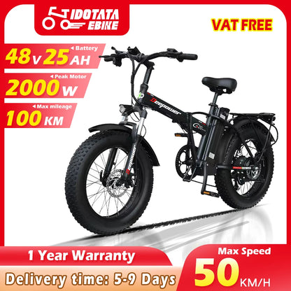 2000W Electric Bicycle 20INCH Ebike 48V 25AH Lithium Battery Mechanical Disc Brake 1000W Electric Bike Fat Tire Folding E bike