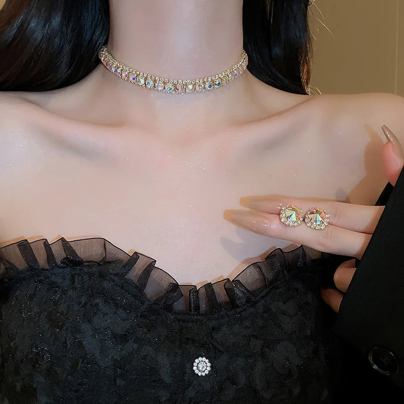 Conjunto de collar y aretes de cristal de lujo para mujer