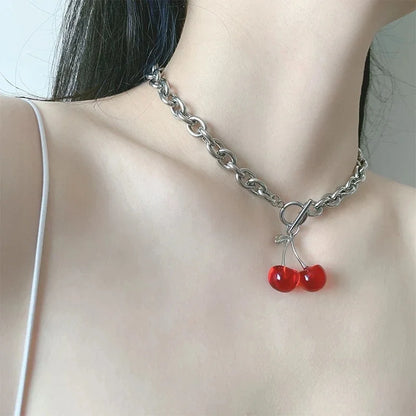 Gothic Red Black Cherry Pendant Necklace For Women's