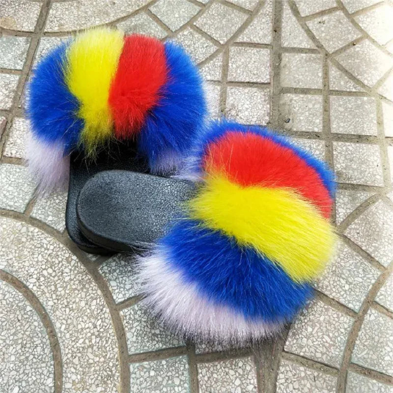 Hot Custom Faux Fur Fluffy Sandals For Women's