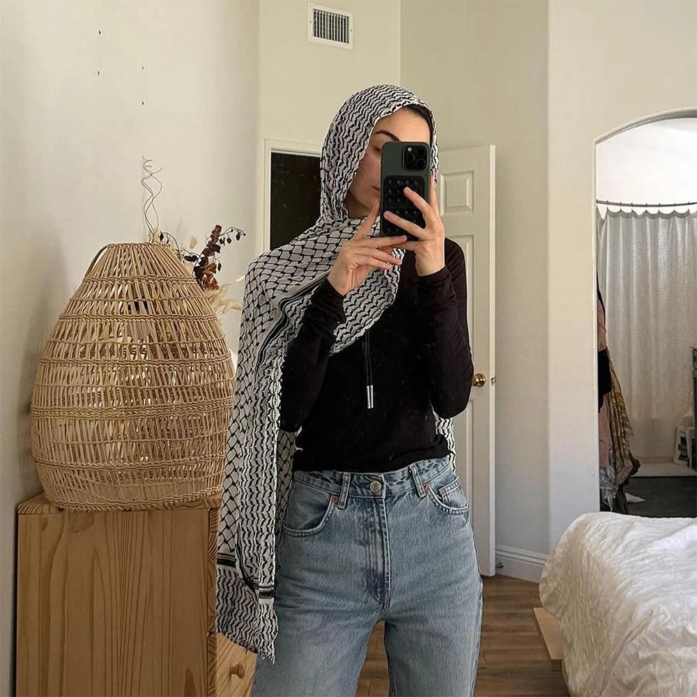 Gran oferta 2024 Keffiyeh estampado musulmán señoras Hijab Keffiyeh Palestina bufanda de alta calidad Hijab chal musulmán para mujeres 185*70cm