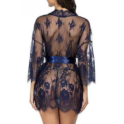 Sexy Lace Robe Dress + G String Erotic Pajamas For Women's