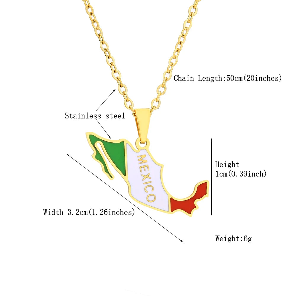 Mexico Map Flag Pendant Necklace For Women's