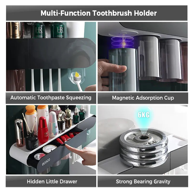 ECOCO 2/3/4 Cups Magnetic Adsorption Toothbrush Holder Automatic Squeezer