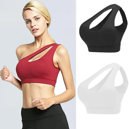 One-Shoulder Yoga Sports Bra: Sexy, Wire-Free, Push-Up Crop Top