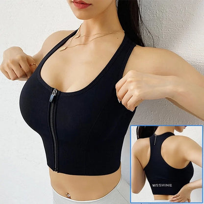 Cloud Hide Front Zipper Sports Bra - Women's Push-Up Yoga Crop Top