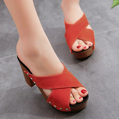 Square High Heel Platform Women's Summer Sandals: Elegant Rivet Pumps