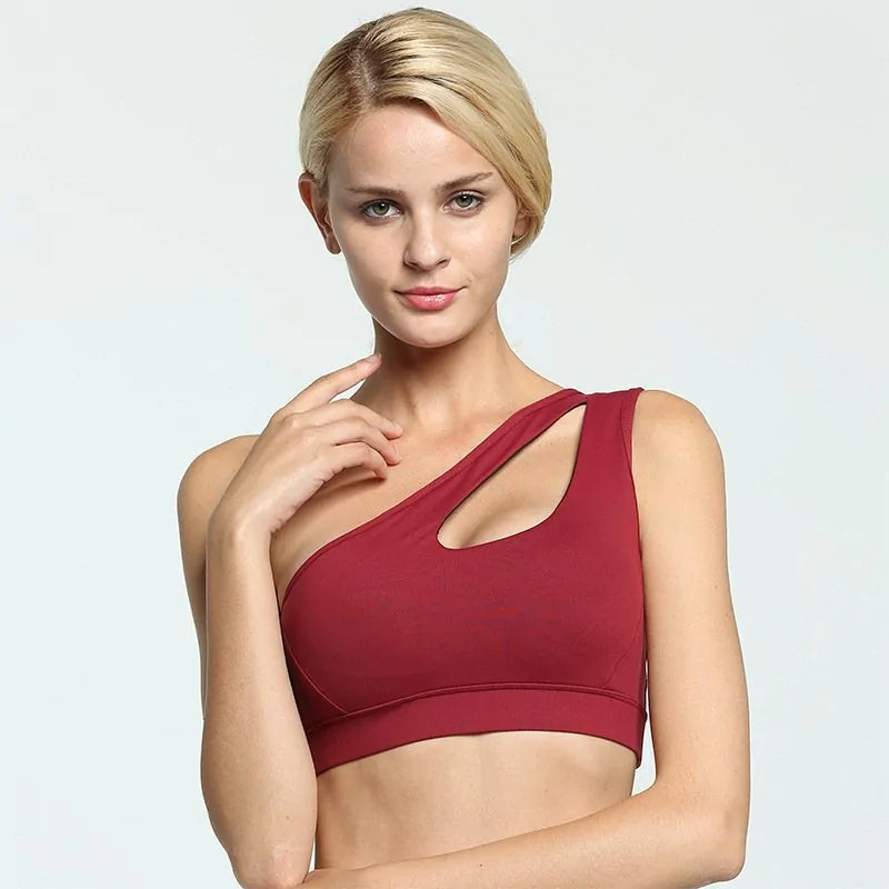 One-Shoulder Yoga Sports Bra: Sexy, Wire-Free, Push-Up Crop Top