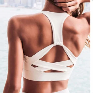 White Strap Push Up Sports Bra: Women's Gym Yoga Athletic Vest Underwear