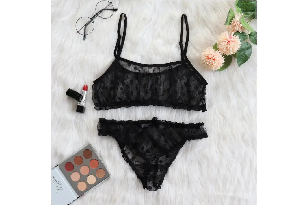 Women Lingerie Mesh Perspective Lace with Seamless Bra