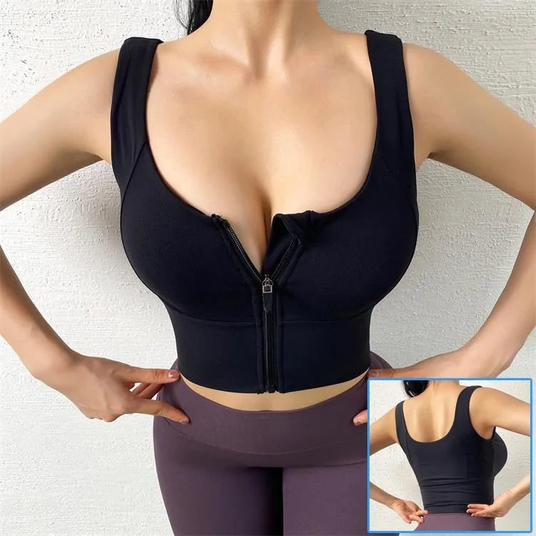 Cloud Hide Front Zipper Sports Bra - Women's Push-Up Yoga Crop Top