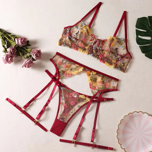 Transparent Bra Floral Embroidery Underwear