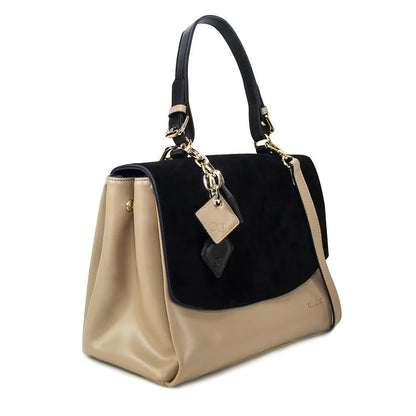 Simonetta Leather Handbag- Midnight Black / Tan