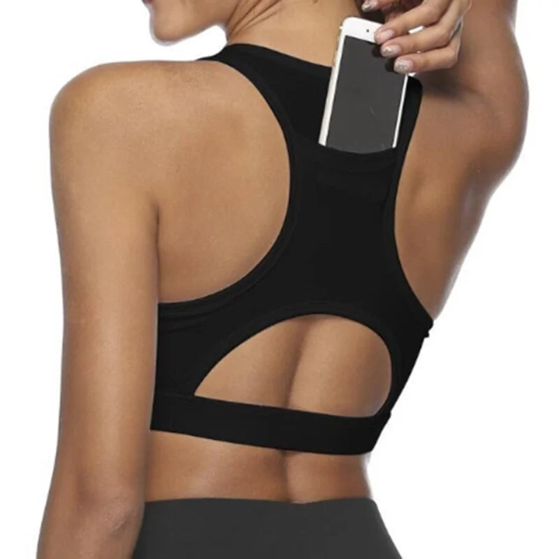 Women's Sports Bra with Phone Pocket: Wireless Fitness Top
